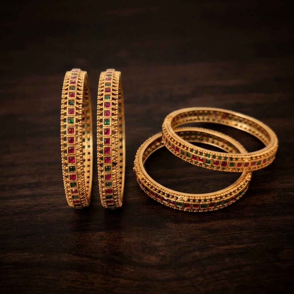 Js Fashion Antique High Gold Emerald Stone Bangle Set for Women