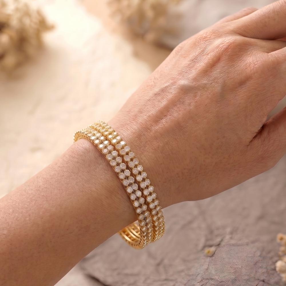 Js Fashion Mehendi Polish Crystal Kundan Bangle Set for Women