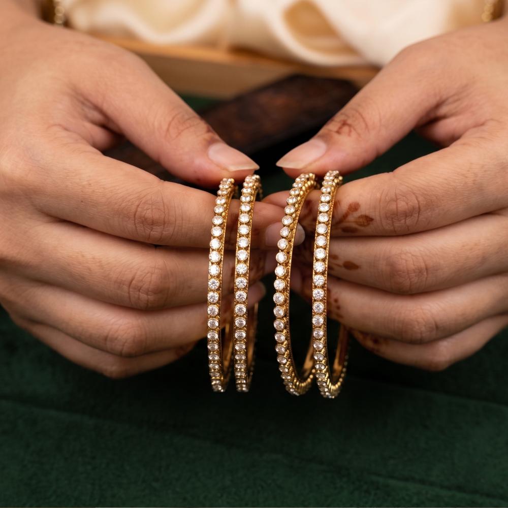 Js Fashion Mehendi Polish Crystal Kundan Bangle Set for Women