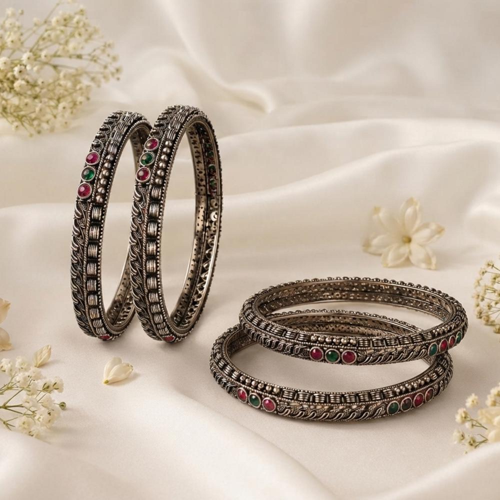 Js Fashion Oxidized Silver Traditional Designer Bangle Set