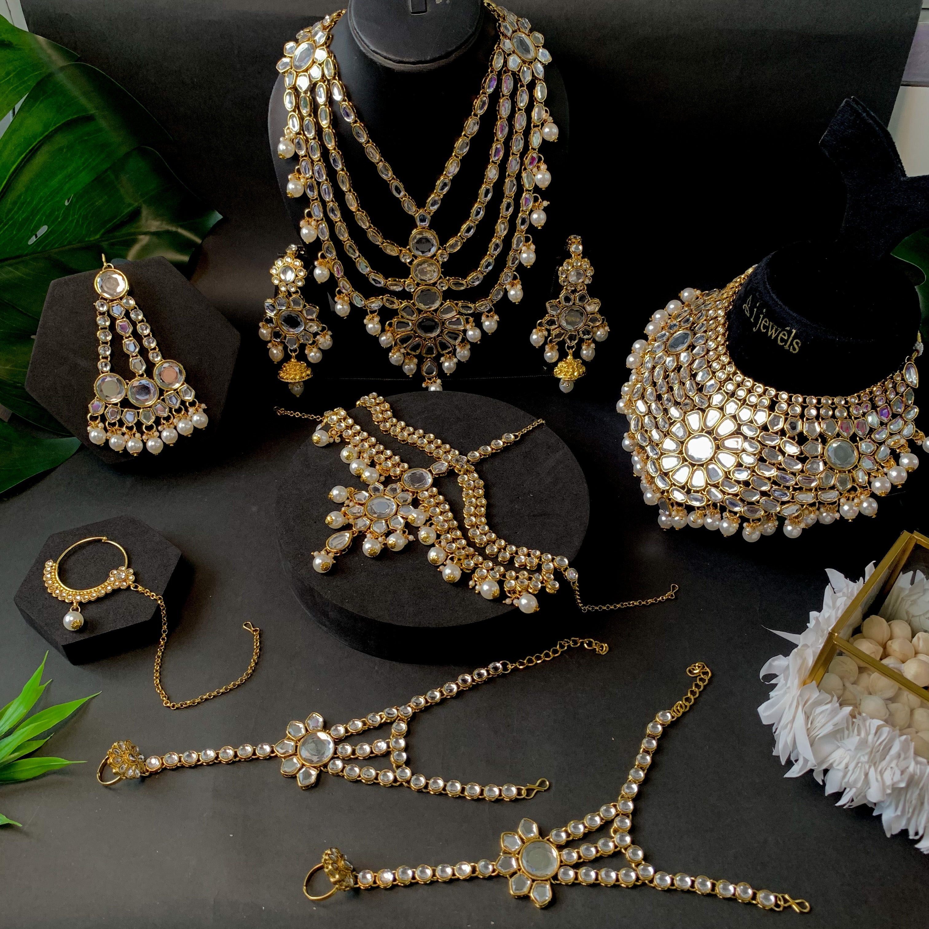 Etnico Wedding Collection Traditional Ethnic Gold Plated Pearl & Kundan Stone Work Bridal Jewellery Set For Women