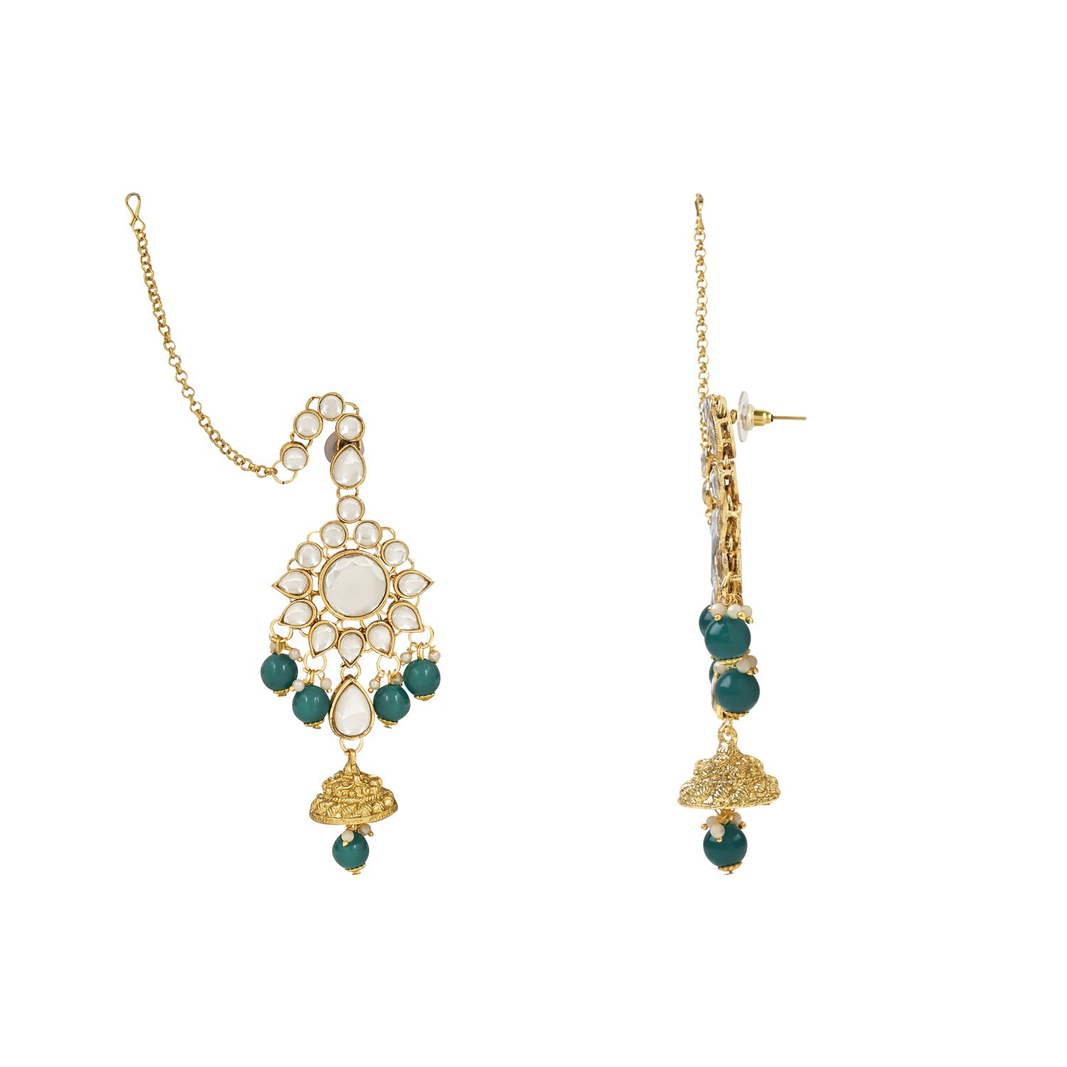 Etnico Wedding Collection Traditional Ethnic Gold Plated Pearl & Kundan Stone Work Bridal Jewellery Set For Women