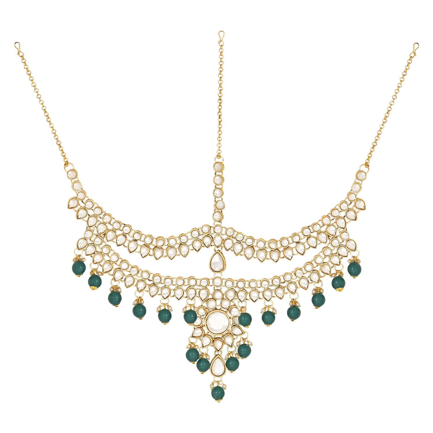Etnico Wedding Collection Traditional Ethnic Gold Plated Pearl & Kundan Stone Work Bridal Jewellery Set For Women