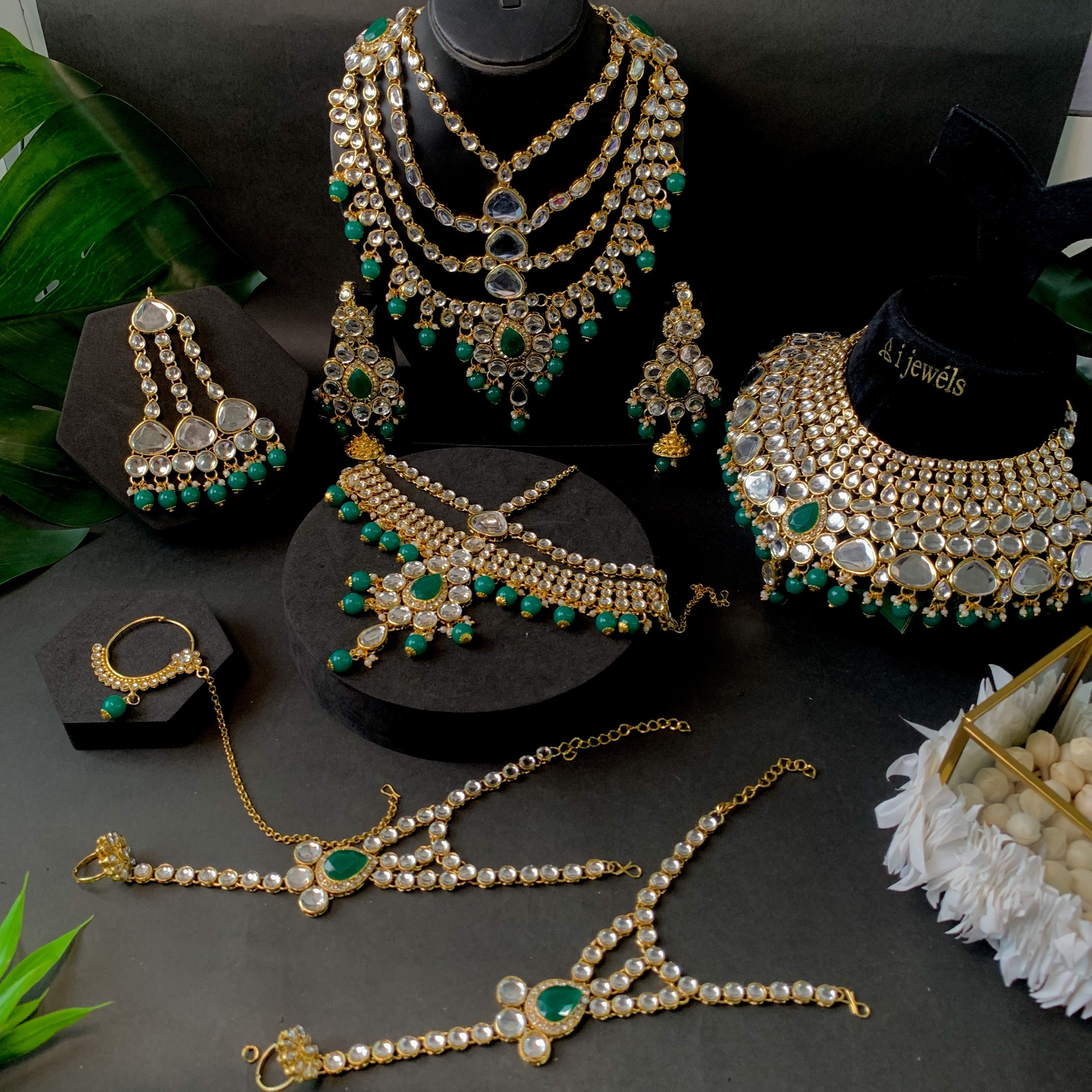 Etnico Wedding Collection Traditional Ethnic Gold Plated Pearl & Kundan Stone Work Bridal Jewellery Set For Women