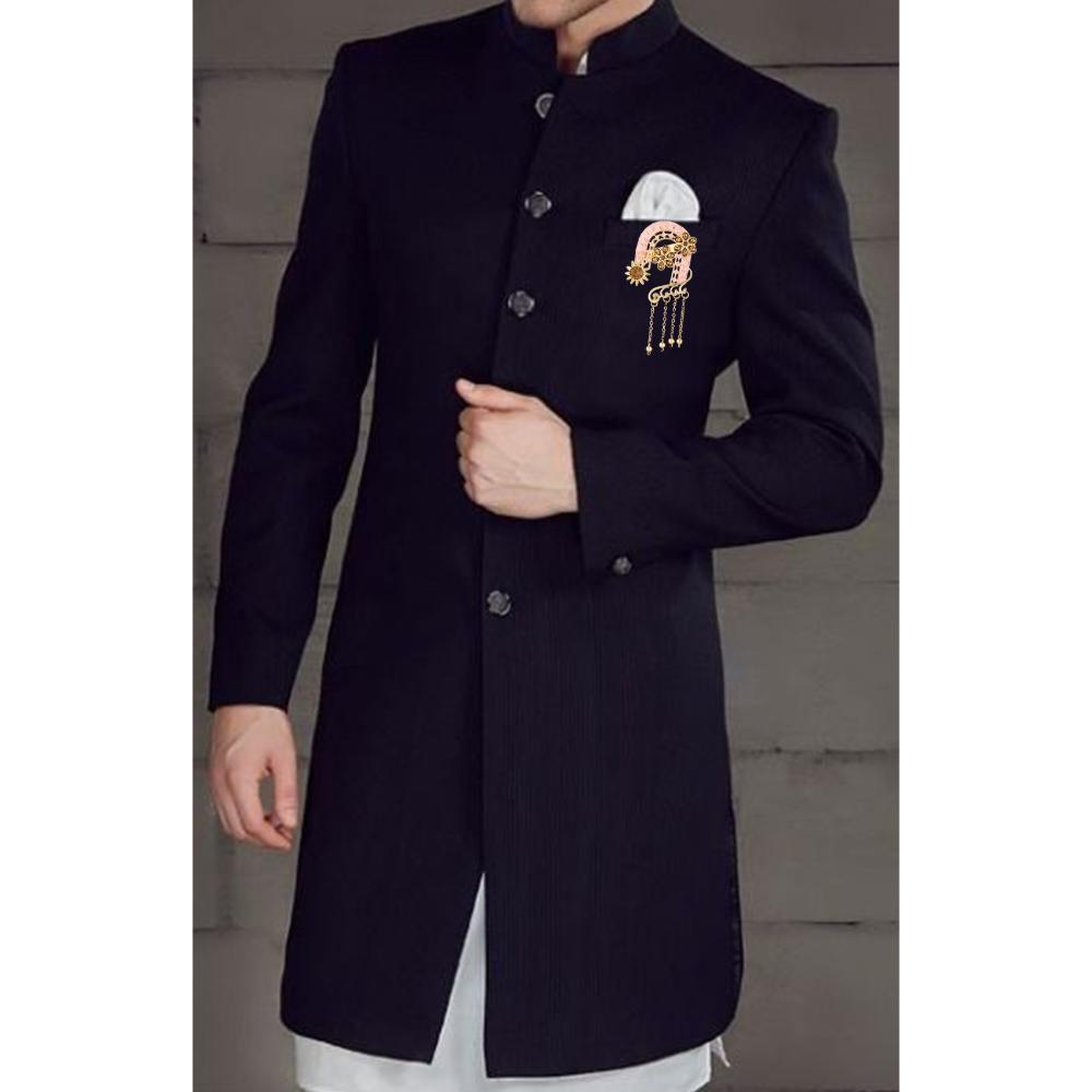 Mahi Light Pink Meenakari Work Enamel Floral Design with Hanging Chain Shervani / Indowestern Brooch for Men (BP1101120GLPin)