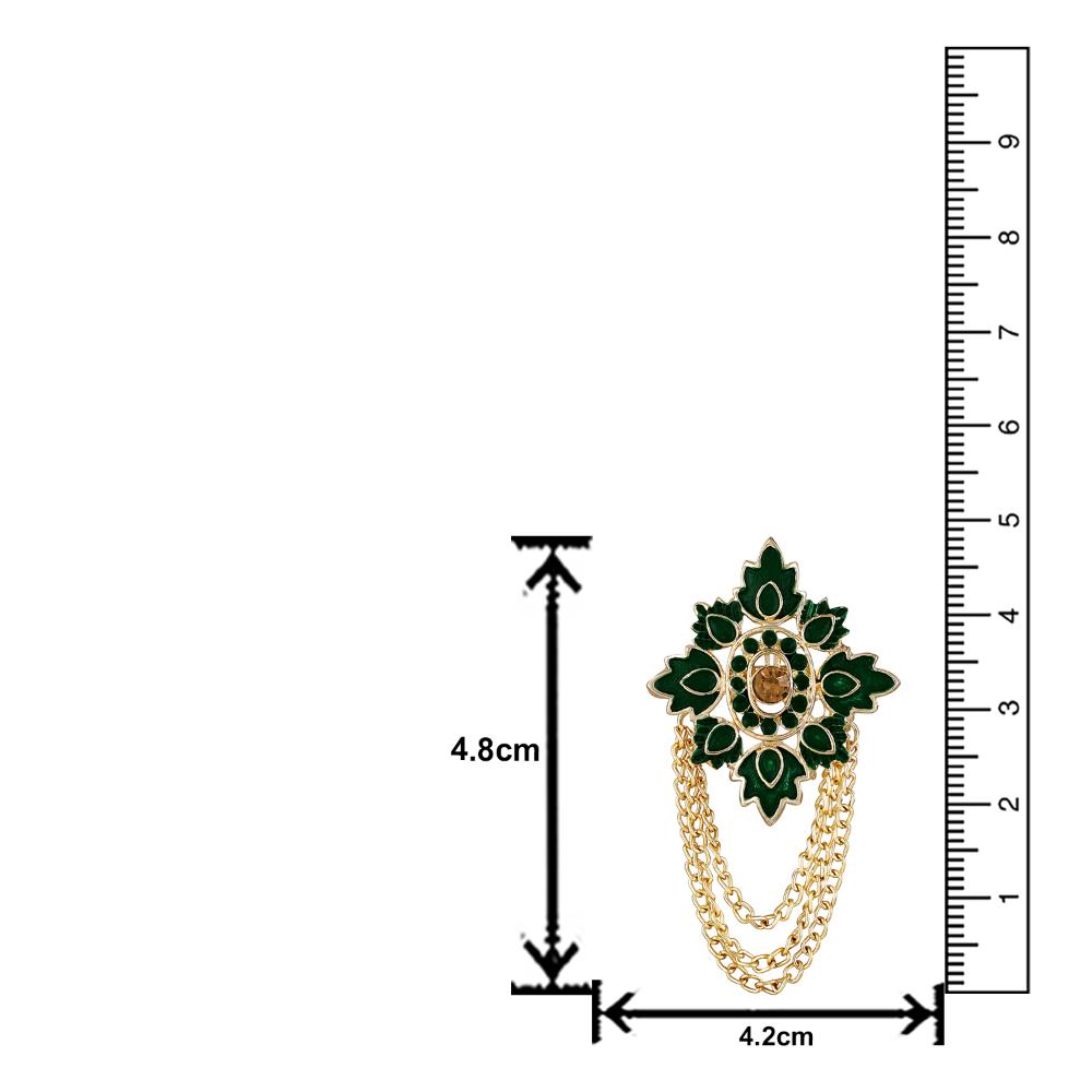 Mahi Green Meenakari Work Mapel Leaf & Layered Chain Shervani / Indowestern Brooch for Men (BP1101126GGre)