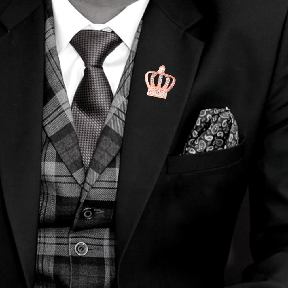 Mahi Rosegold Plated Elegant Crystal Crown Brooch Suit Accessories for Men (BP1101131ZWhi)