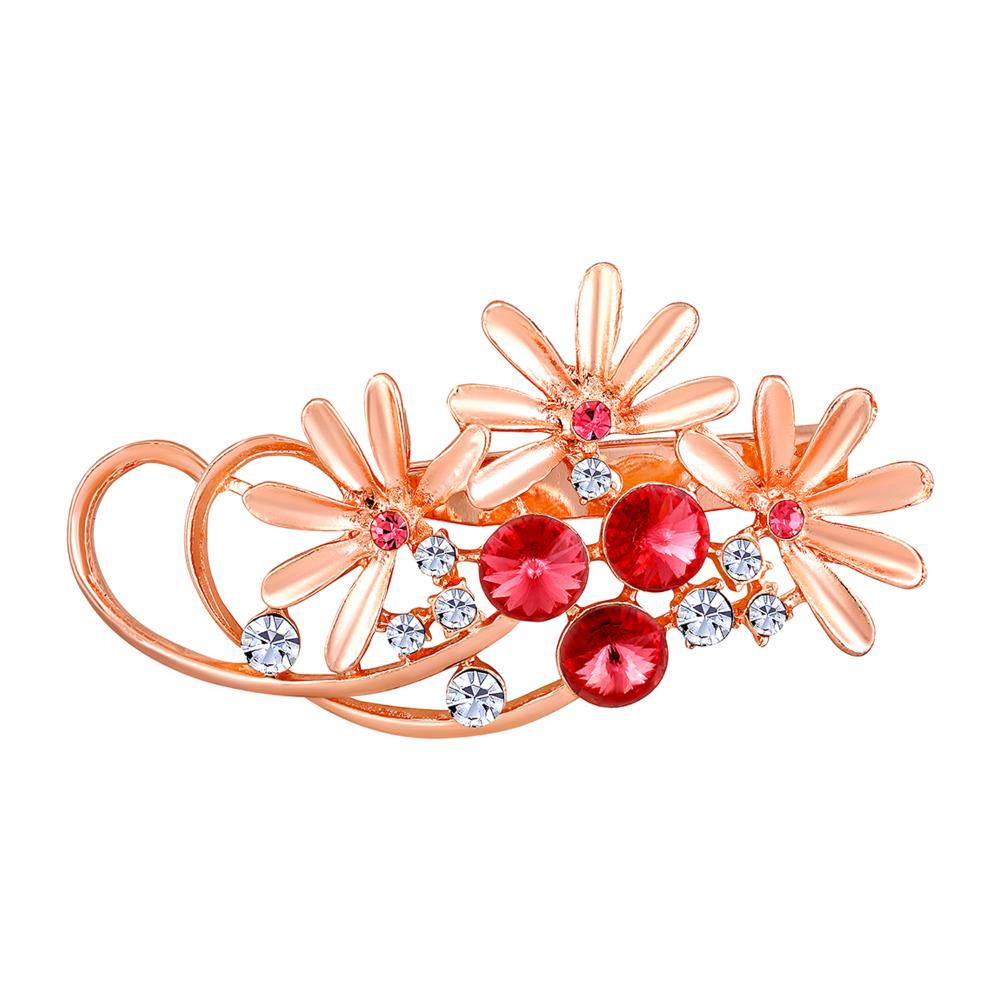 Mahi Rosegold Plated Floral Shaped Crystal Studded Saree Pin / Wedding Brooch for Women (BP1101138ZPin)