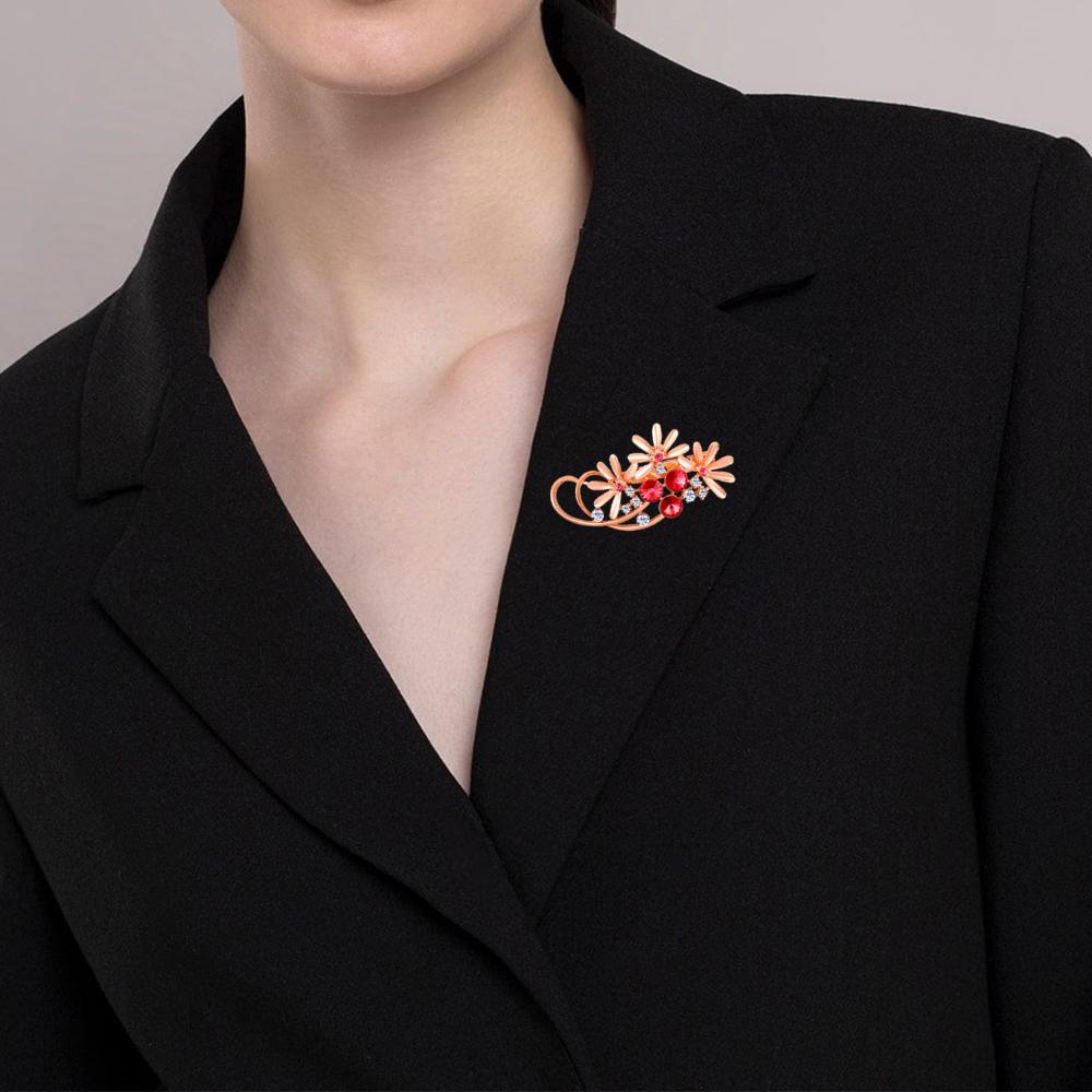 Mahi Rosegold Plated Floral Shaped Crystal Studded Saree Pin / Wedding Brooch for Women (BP1101138ZPin)