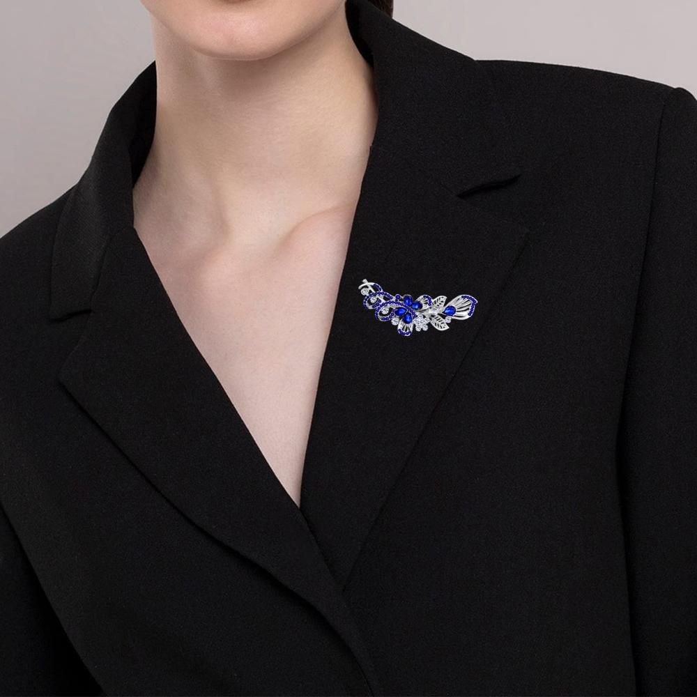 Mahi Rhodium Plated Brilliant Sapphire Blue Crystals Saree Pin / Wedding Brooch for Women (BP1101141RBlu)