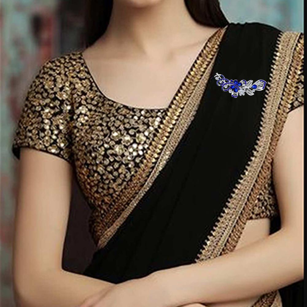 Mahi Rhodium Plated Brilliant Sapphire Blue Crystals Saree Pin / Wedding Brooch for Women (BP1101141RBlu)
