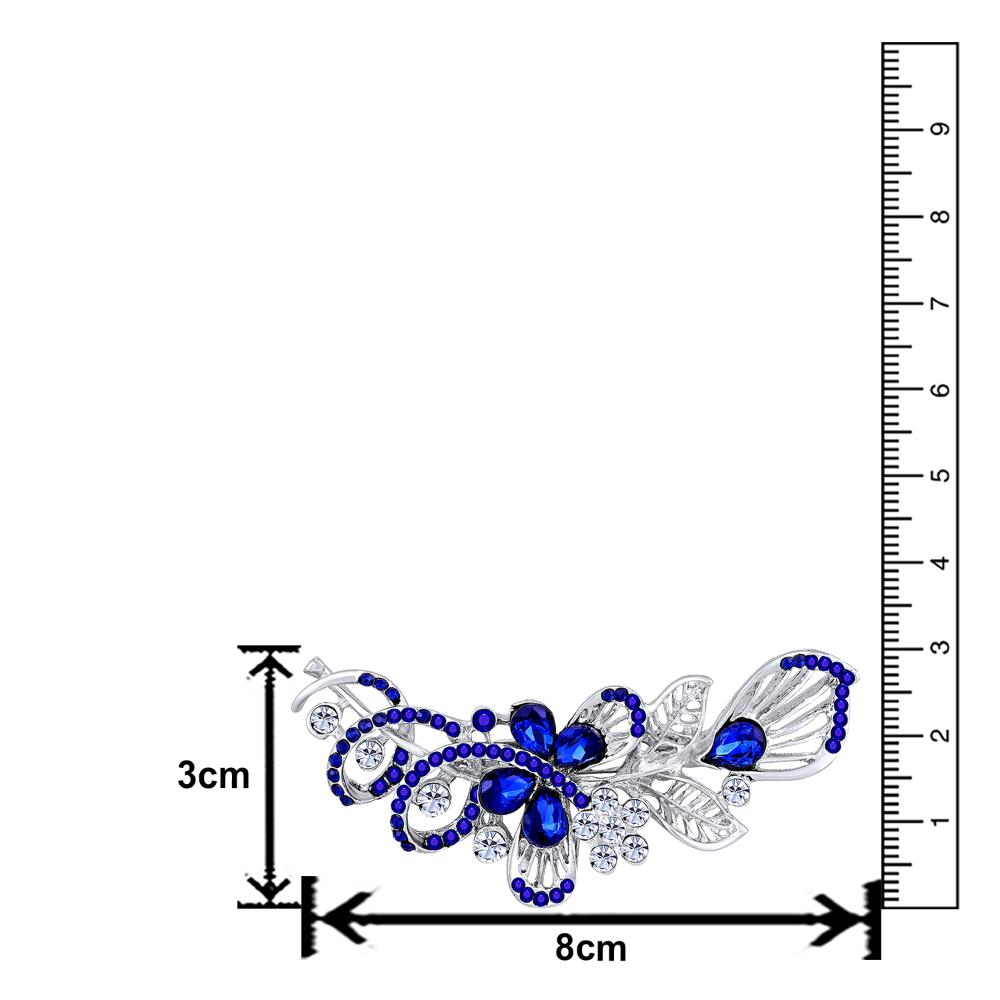 Mahi Rhodium Plated Brilliant Sapphire Blue Crystals Saree Pin / Wedding Brooch for Women (BP1101141RBlu)