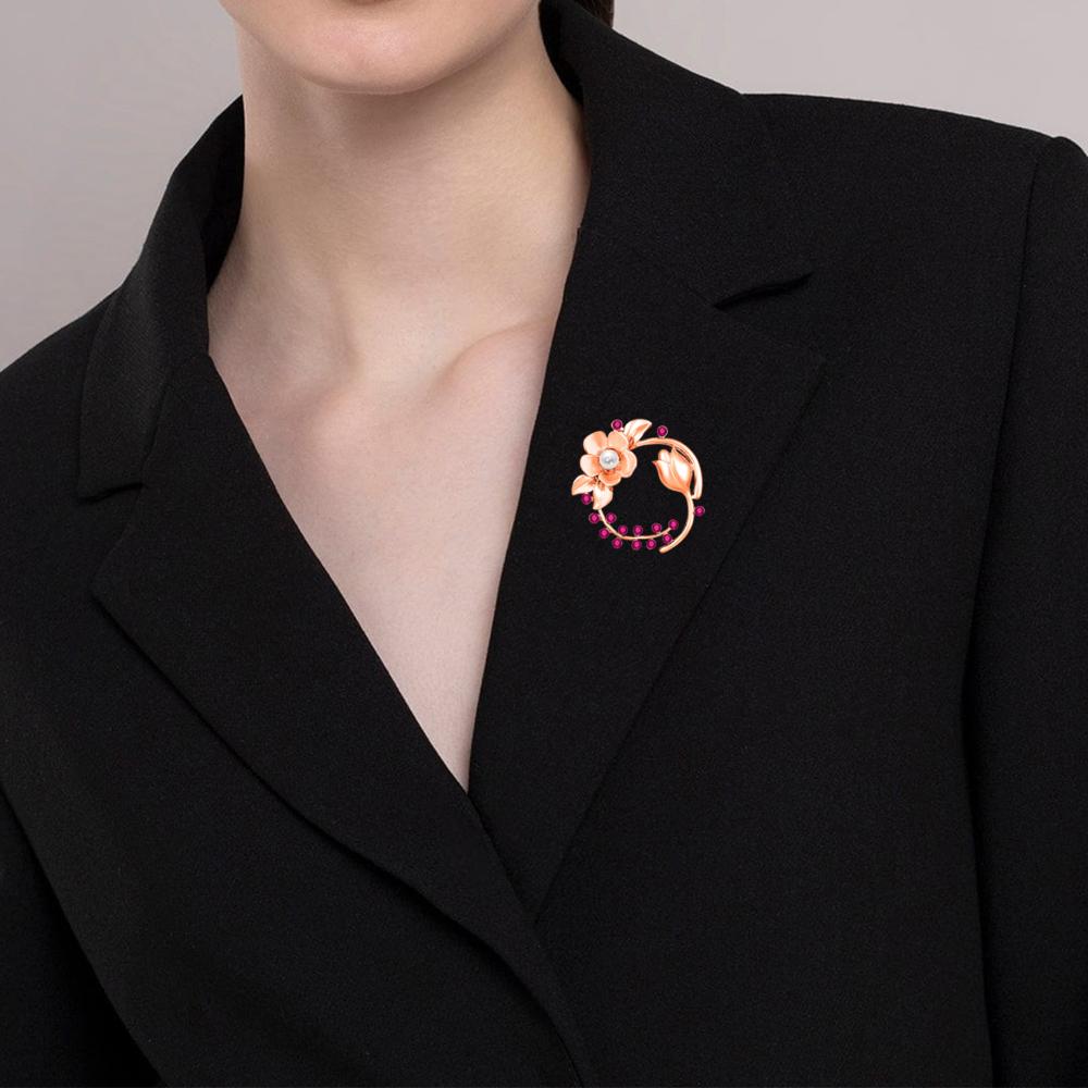 Mahi Rosegold Plated Floral Shaped Crystal Studded Saree Pin / Wedding Brooch for Women (BP1101143ZPin)