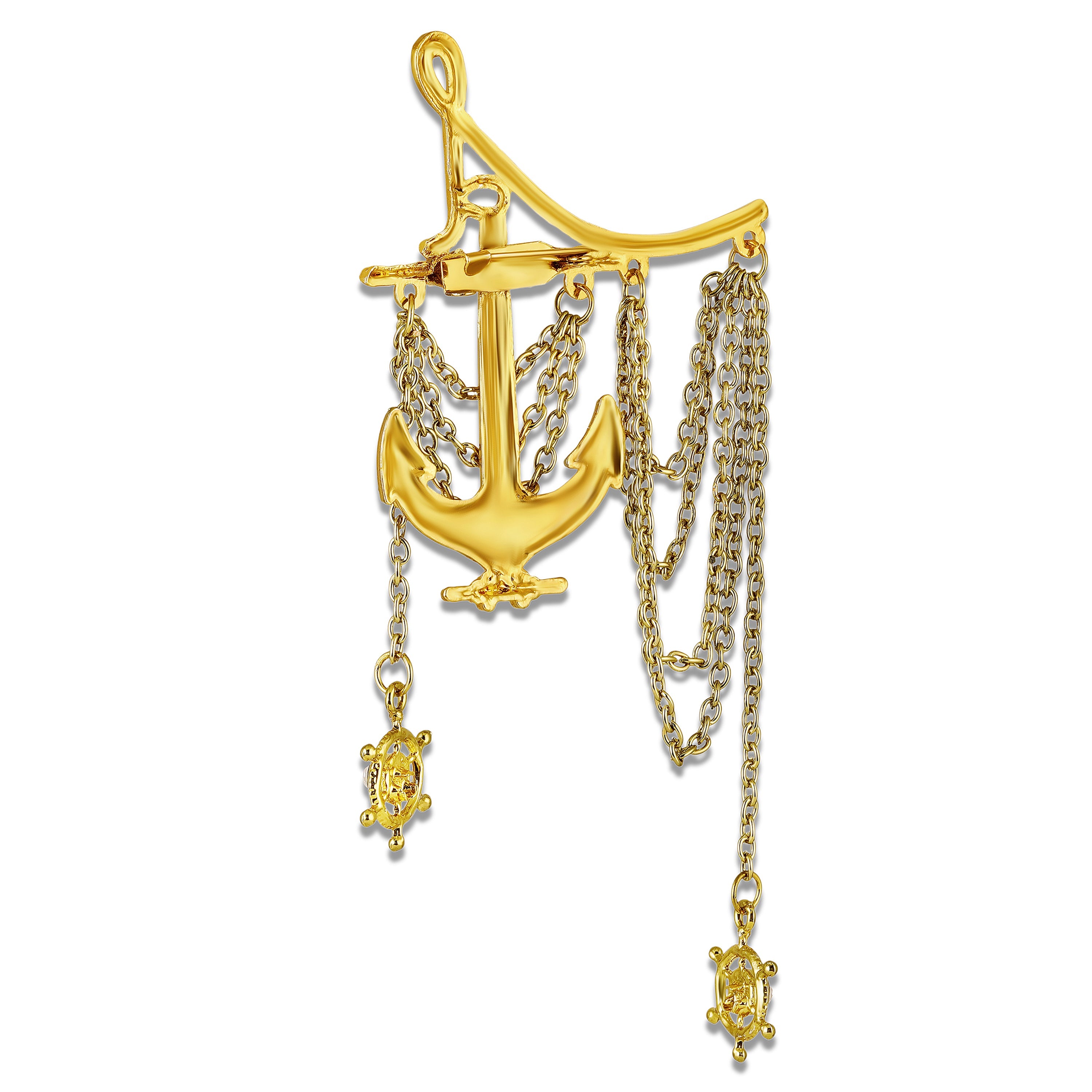 Mahi Nautica Anchor Layered Chain Gold Plated Kurta Sherwani Wedding Brooch for Men with Ship Wheel and Crystal Stones (BP1101252G)