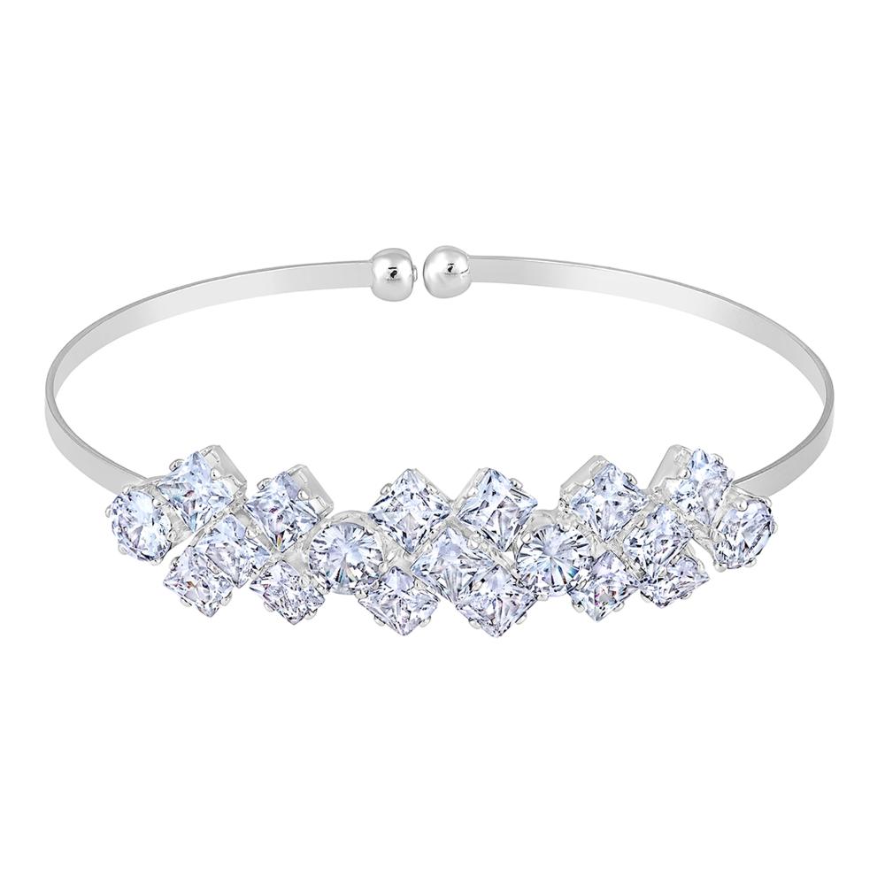 Mahi Rhodium Plated Floral Design White Cubic Zriconia CZ Studded Adjustable Kada / Bracelet for Women (BR1101049RWhi)