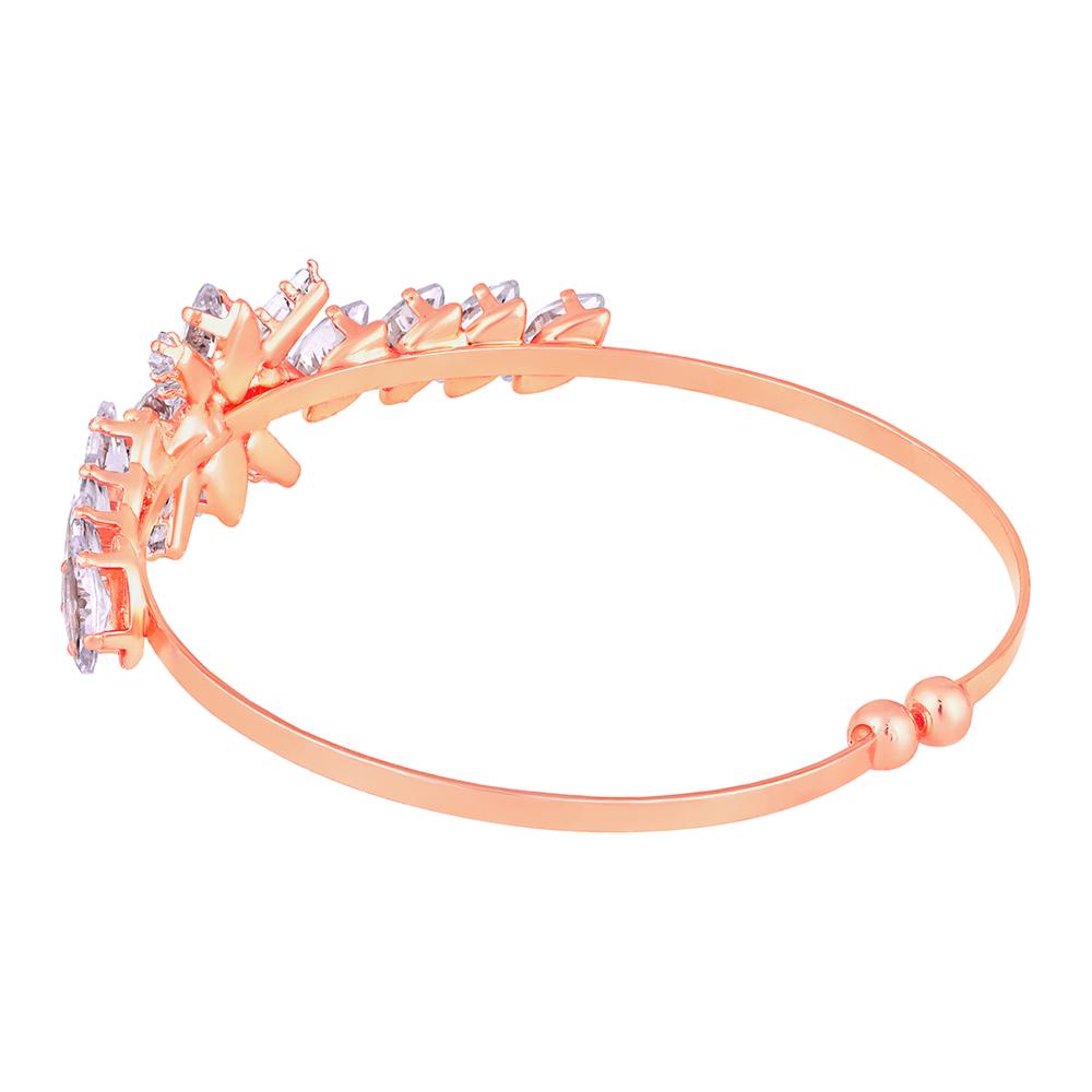 Mahi Rosegold Plated Floral Design White Cubic Zriconia CZ Studded Adjustable Kada / Bracelet for Women (BR1101050ZWhi)