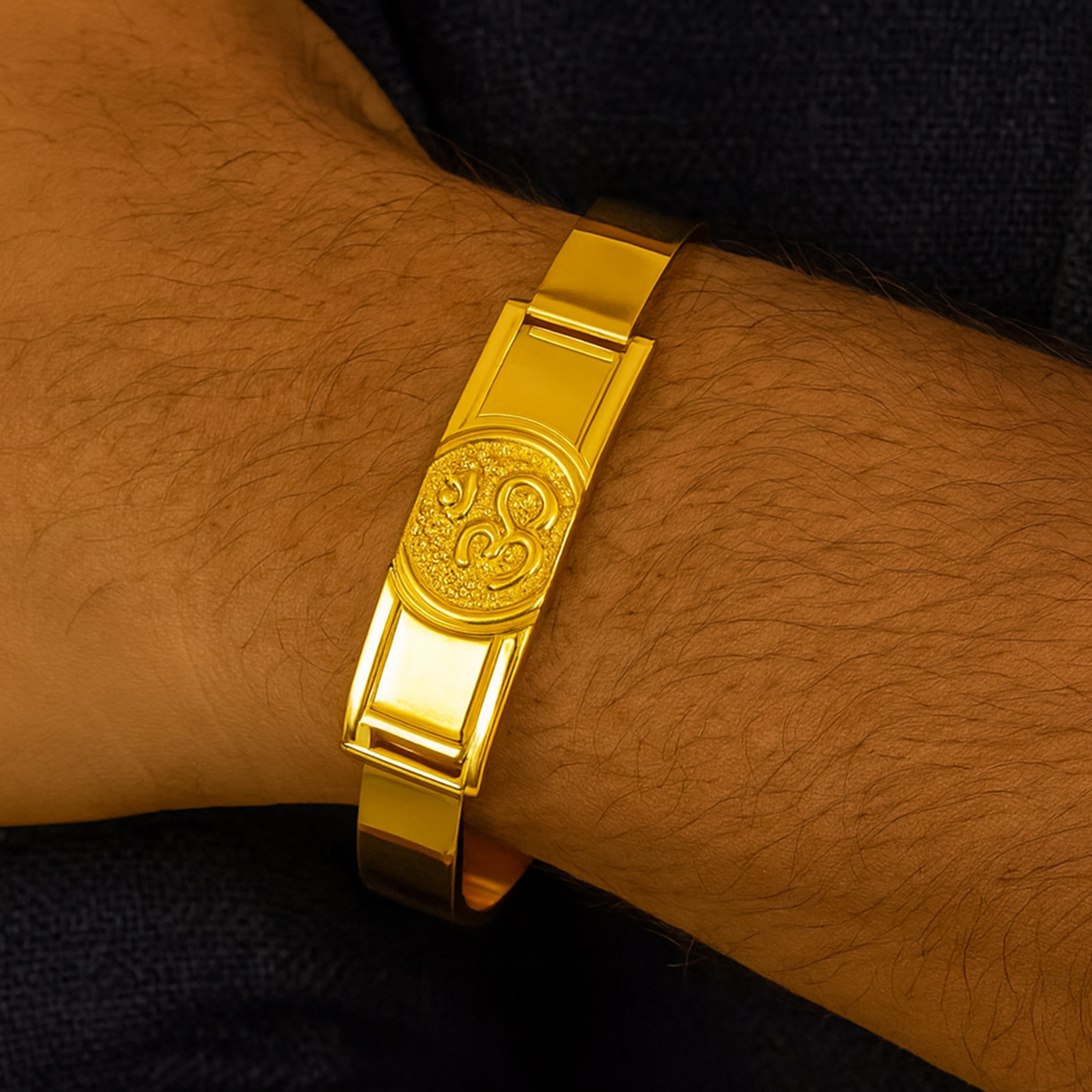 Mahi Gold Plated Om Bracelet Kada Spiritual Jewellery for Men (BR1101095G)