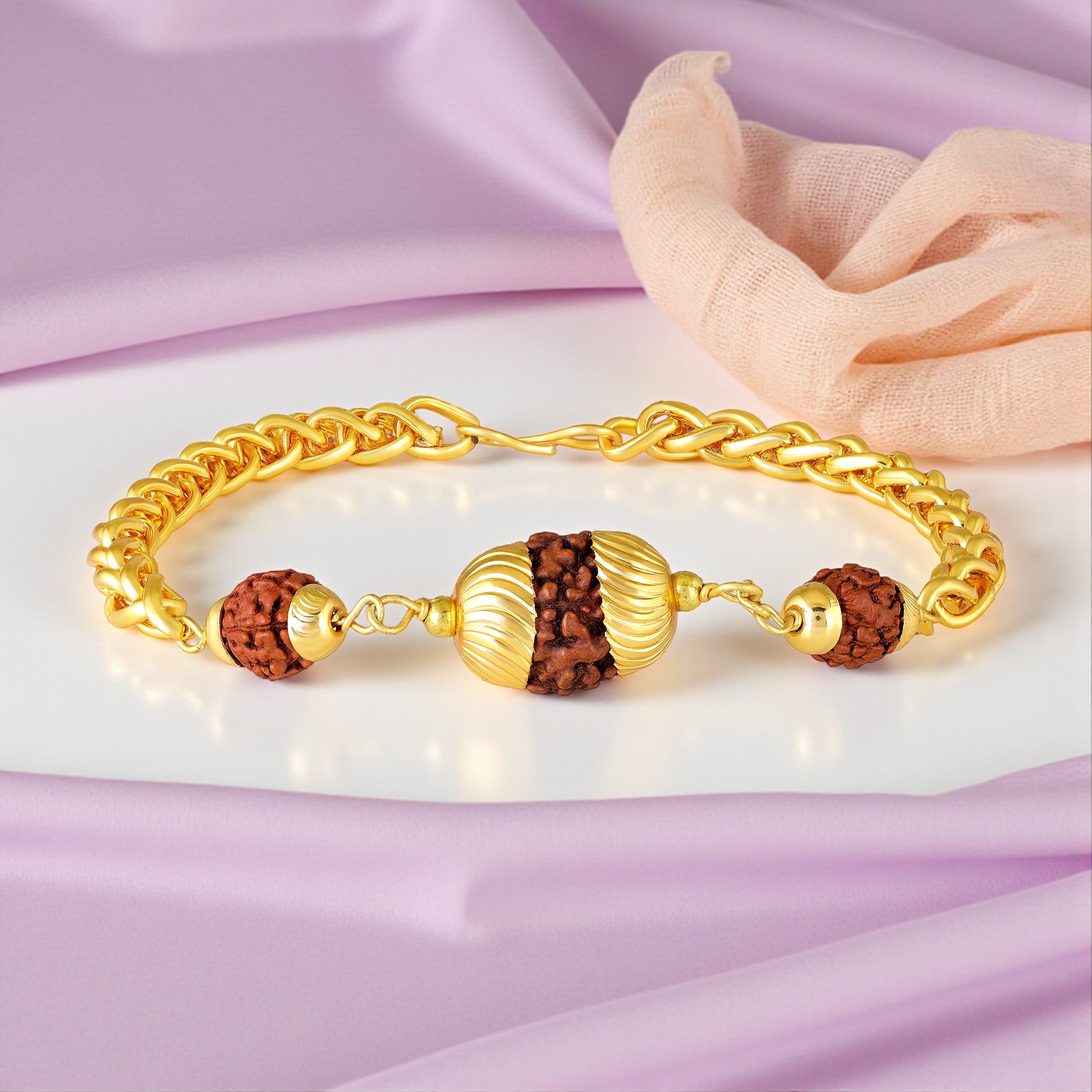 Mahi Adjustable Chain Style | Traditional Religious Gold Plated Rudraksha Bracelet for Daily Wear (BR1101099G)