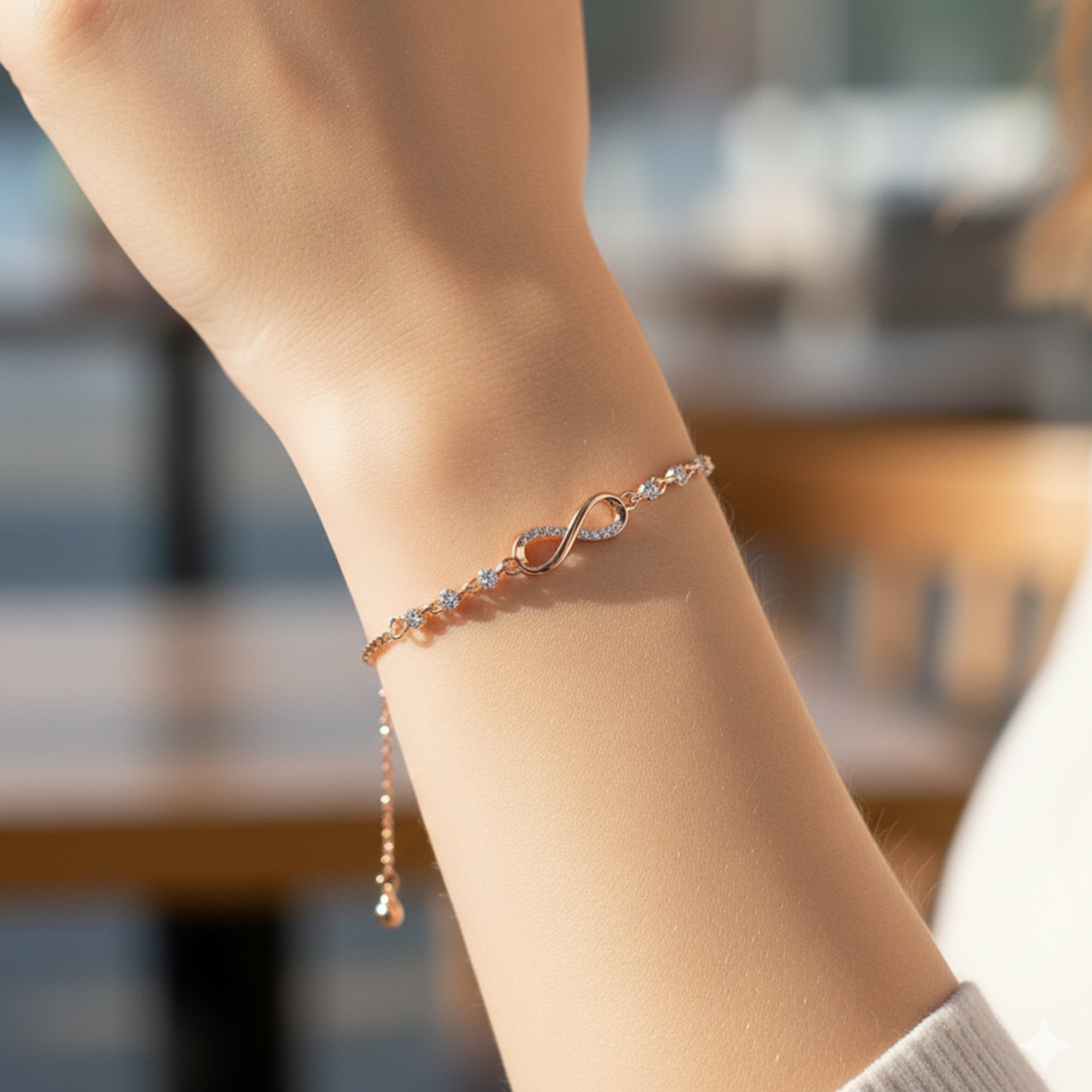 Mahi Adjustable Infinity Bracelet with Elegant White Crystal and Rose Gold Plating Bracelet for Women (BR1101101ZWhi)