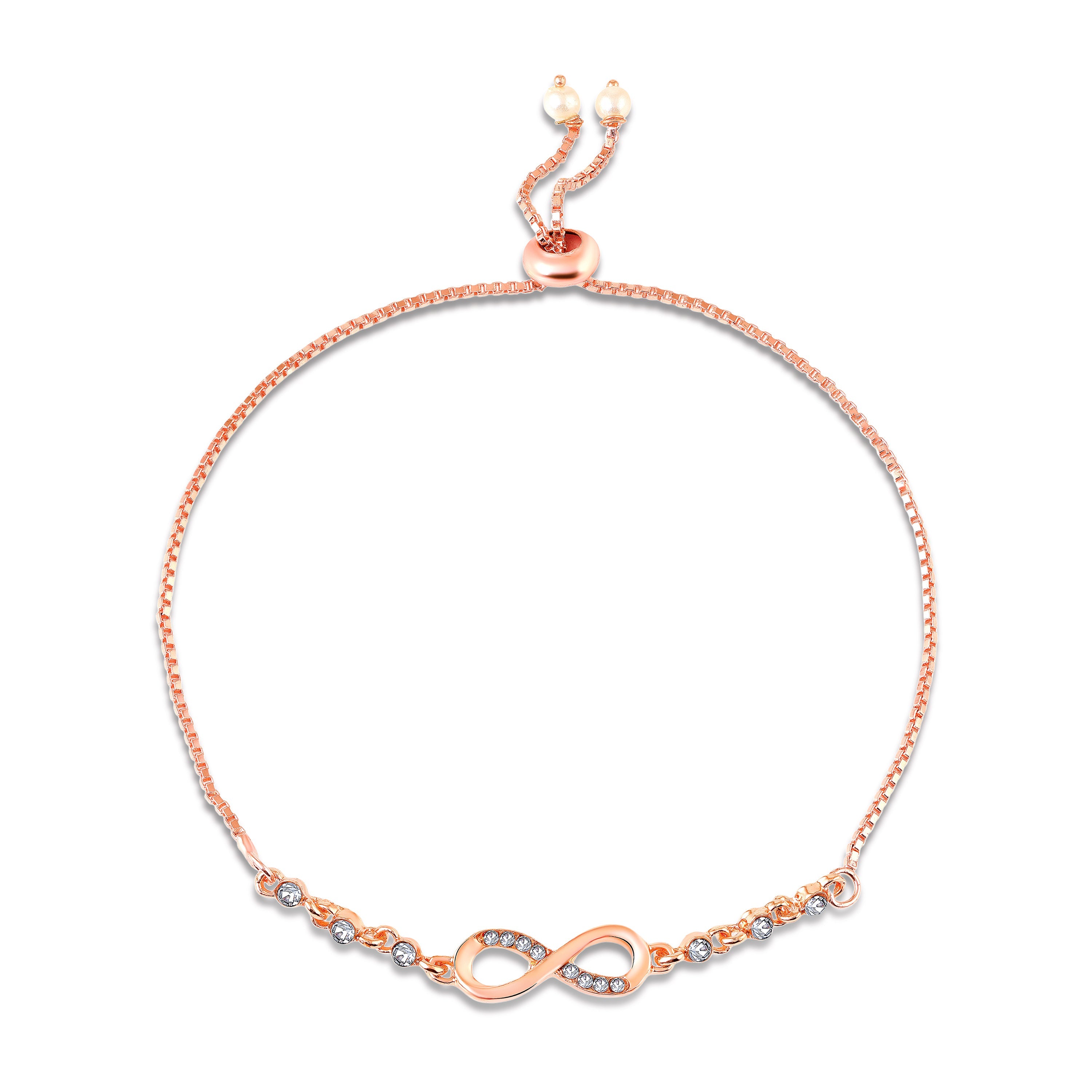 Mahi Adjustable Infinity Bracelet with Elegant White Crystal and Rose Gold Plating Bracelet for Women (BR1101101ZWhi)