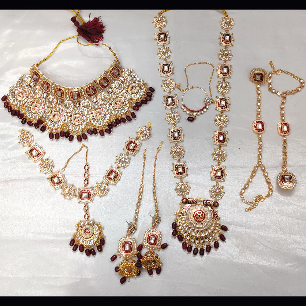 Gehana Mahal Gold Plated Kundan Stone And Beads Bridal Set
