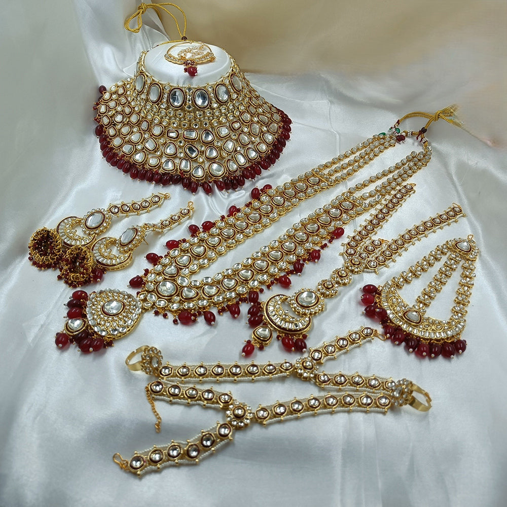 Gehana Mahal Gold Plated Kundan Stone And Pearls Bridal Set