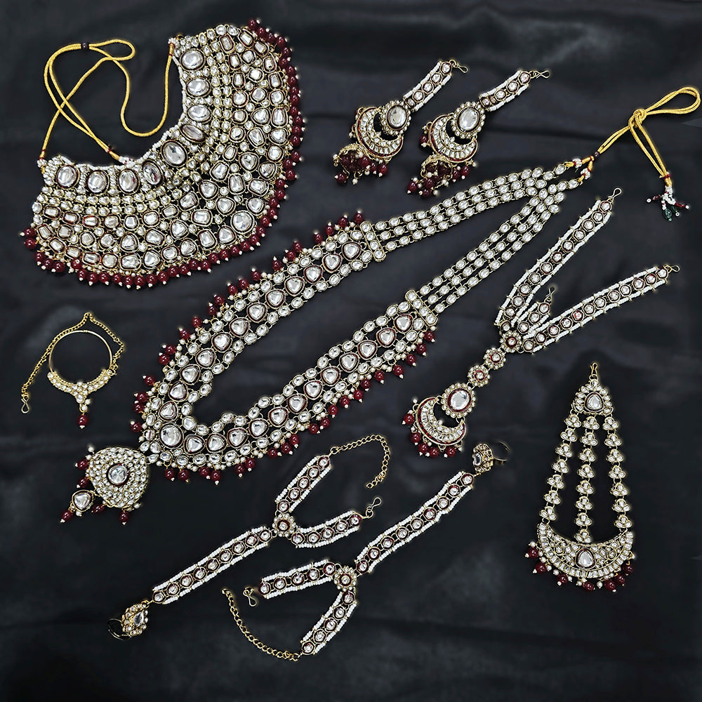 Gehana Mahal Gold Plated Kundan Stone And Pearls Bridal Set