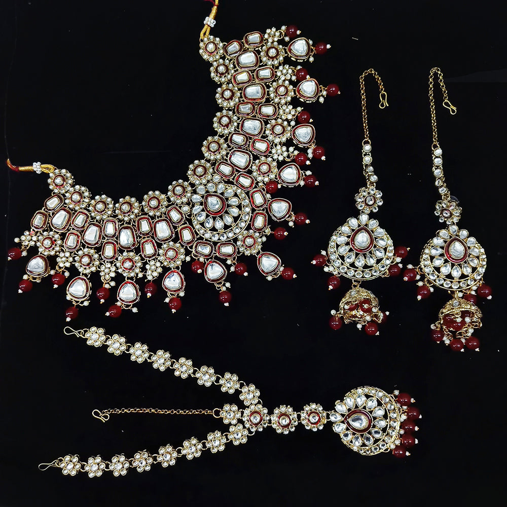 Gehana Mahal Gold Plated Kundan Stone Semi Bridal Necklace Set