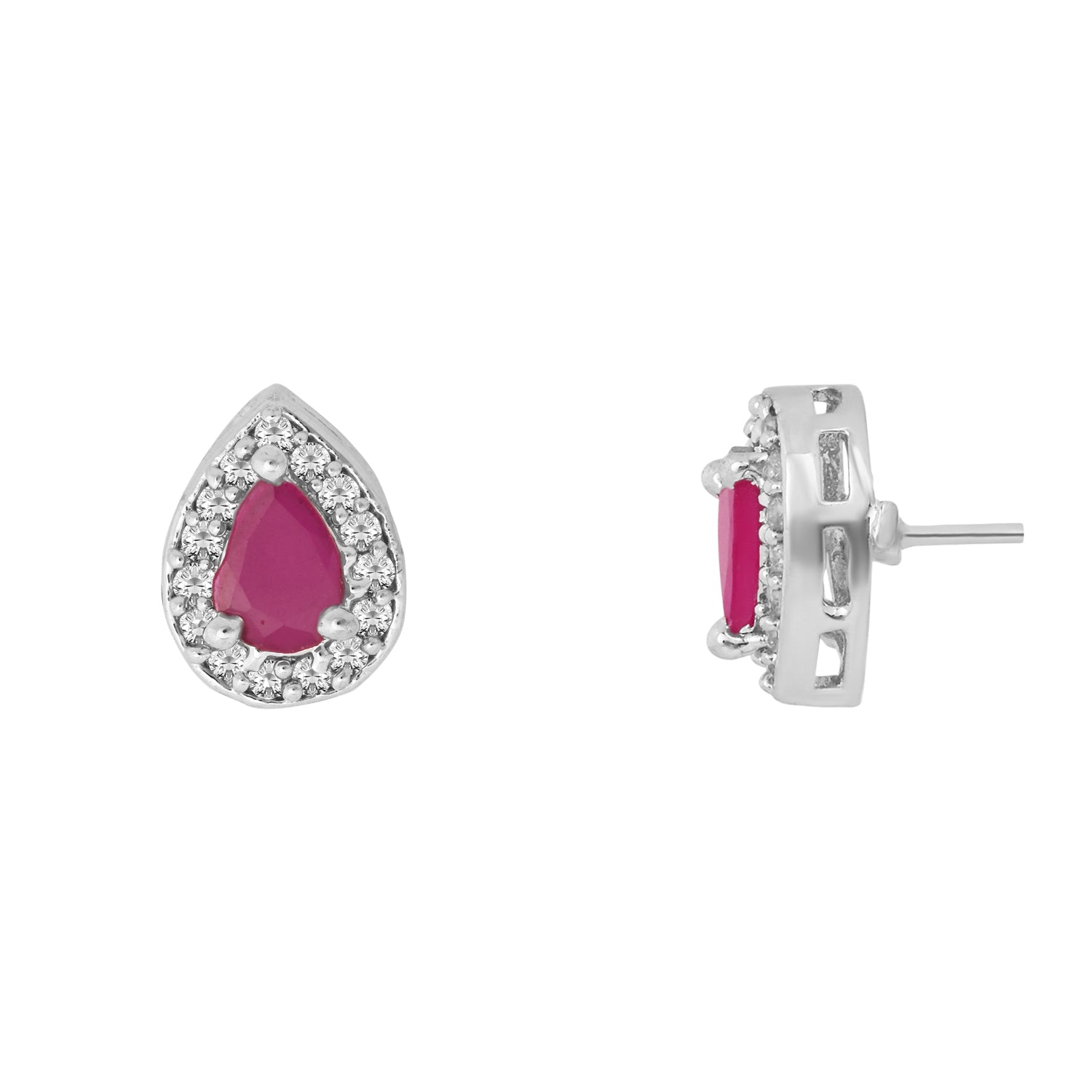 Etnico Latest Stylish Silver Plated CZ American Diamond Teardrop Pendant Set For Women