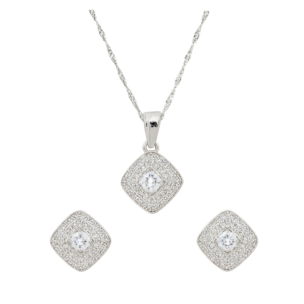 Etnico Silver Plated Cubic Zirconia American Diamond Set for Women