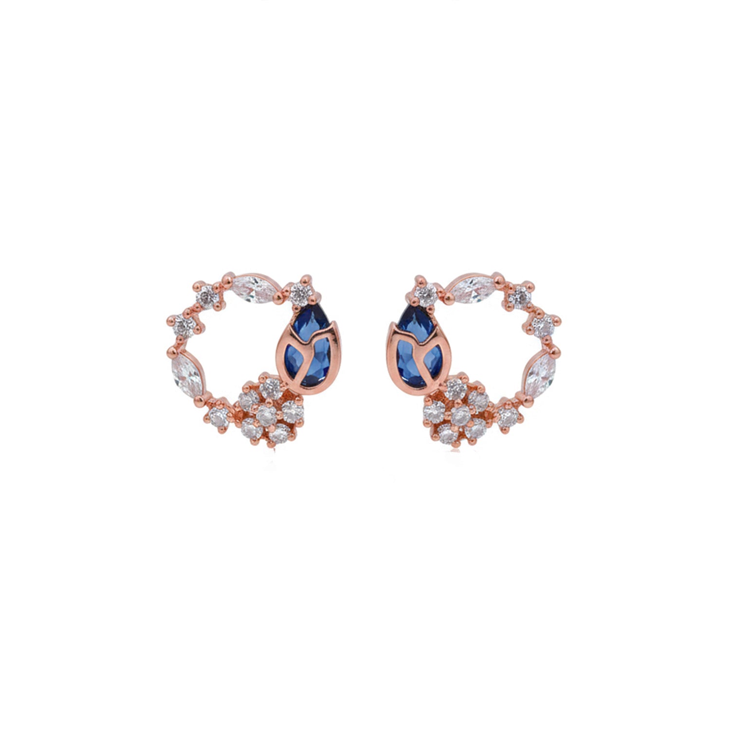 Etnico Latest Stylish Rose Gold Plated CZ American Diamond Pendant Brass Necklace Set with Earrings for Women