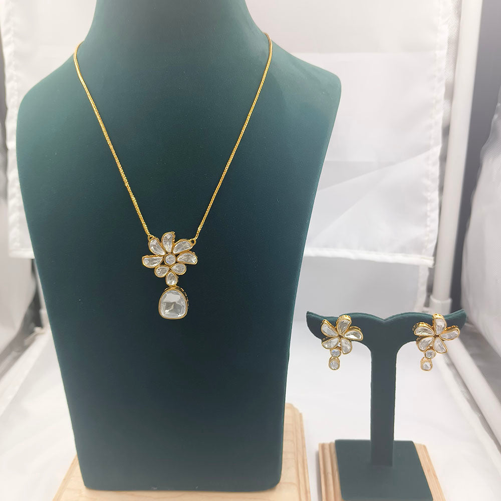 Chiccharm Jewellery Premium Polki Kundan Necklace with Earrings Set