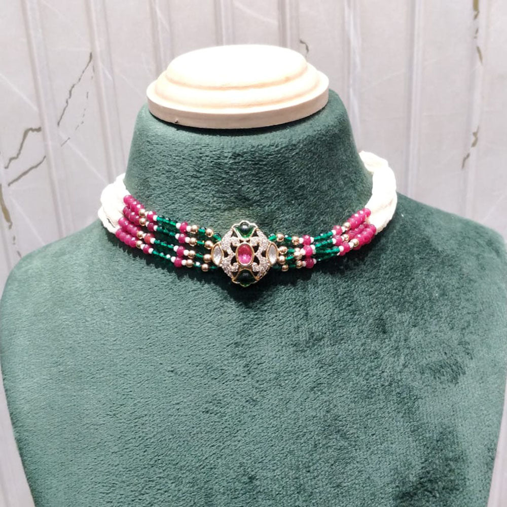 Chiccharm Jewellery Luxury Polki Kundan And Pearl Traditional Choker Necklace Set