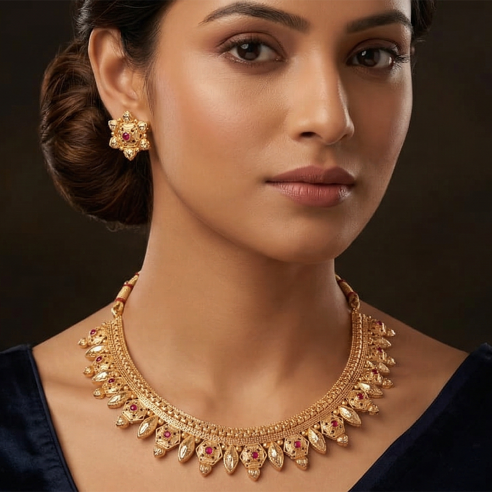 Chiccharm Jewellery Pota Stone Brass And Copper Rajwadi Necklace Set