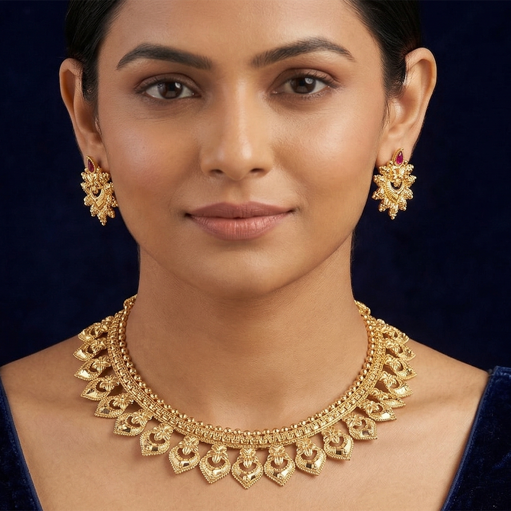 Chiccharm Jewellery Pota Stone Brass And Copper Rajwadi Necklace Set