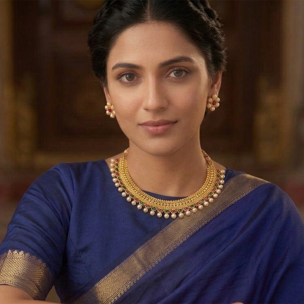 Chiccharm Jewellery Pota Stone And Pearl Brass And Copper Rajwadi Necklace Set