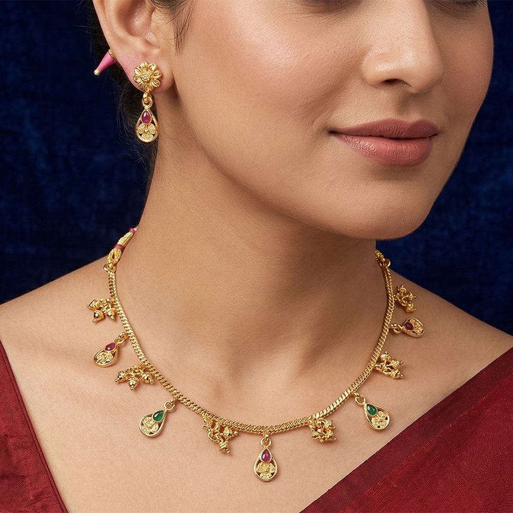 Chiccharm Jewellery Brass And Copper Rajwadi Necklace Set