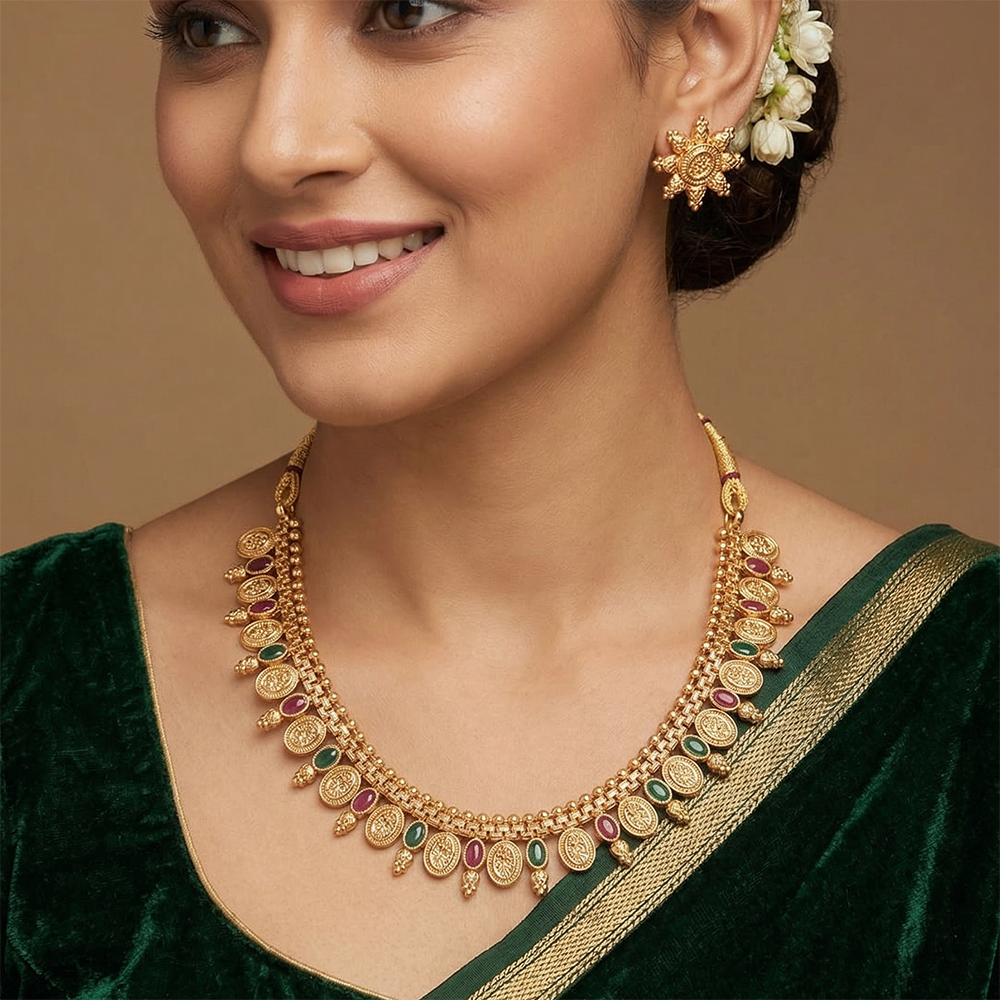 Chiccharm Jewellery Pota Stone Brass And Copper Rajwadi Necklace Set