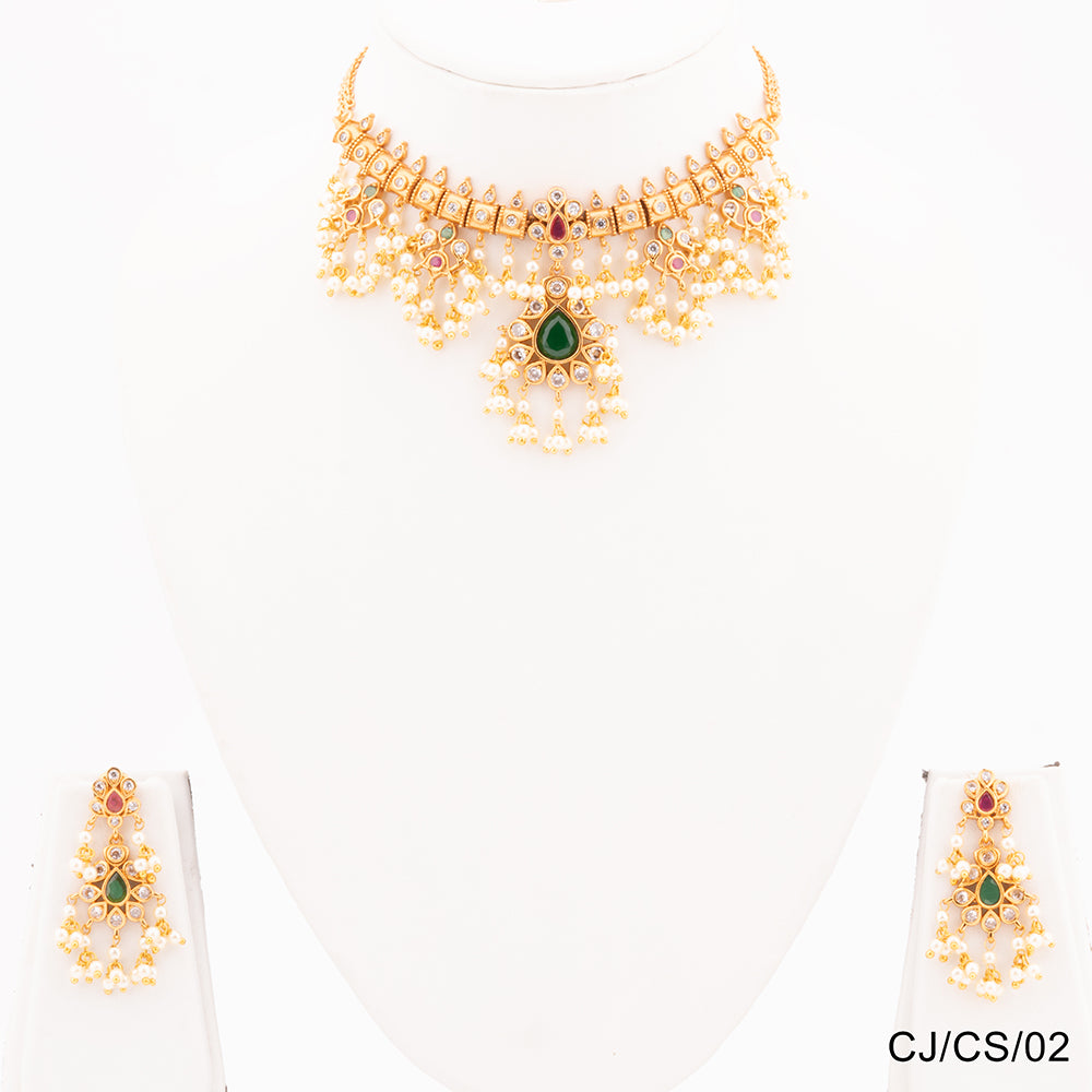 Chiccharm Jewellery Brass and Copper Rajwadi Choker Set