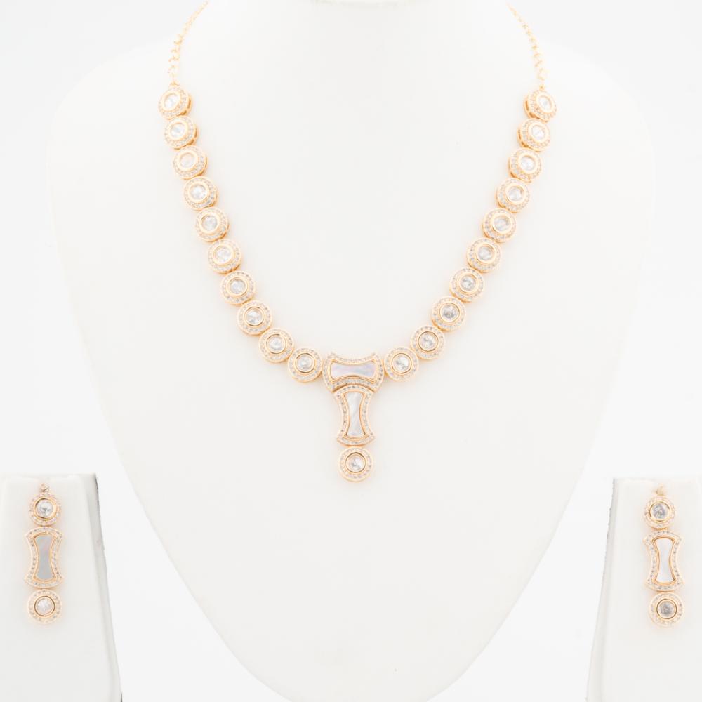 ChicCharm Jewellery Brass And Copper Gold Plated Polki Kundan Necklace Set