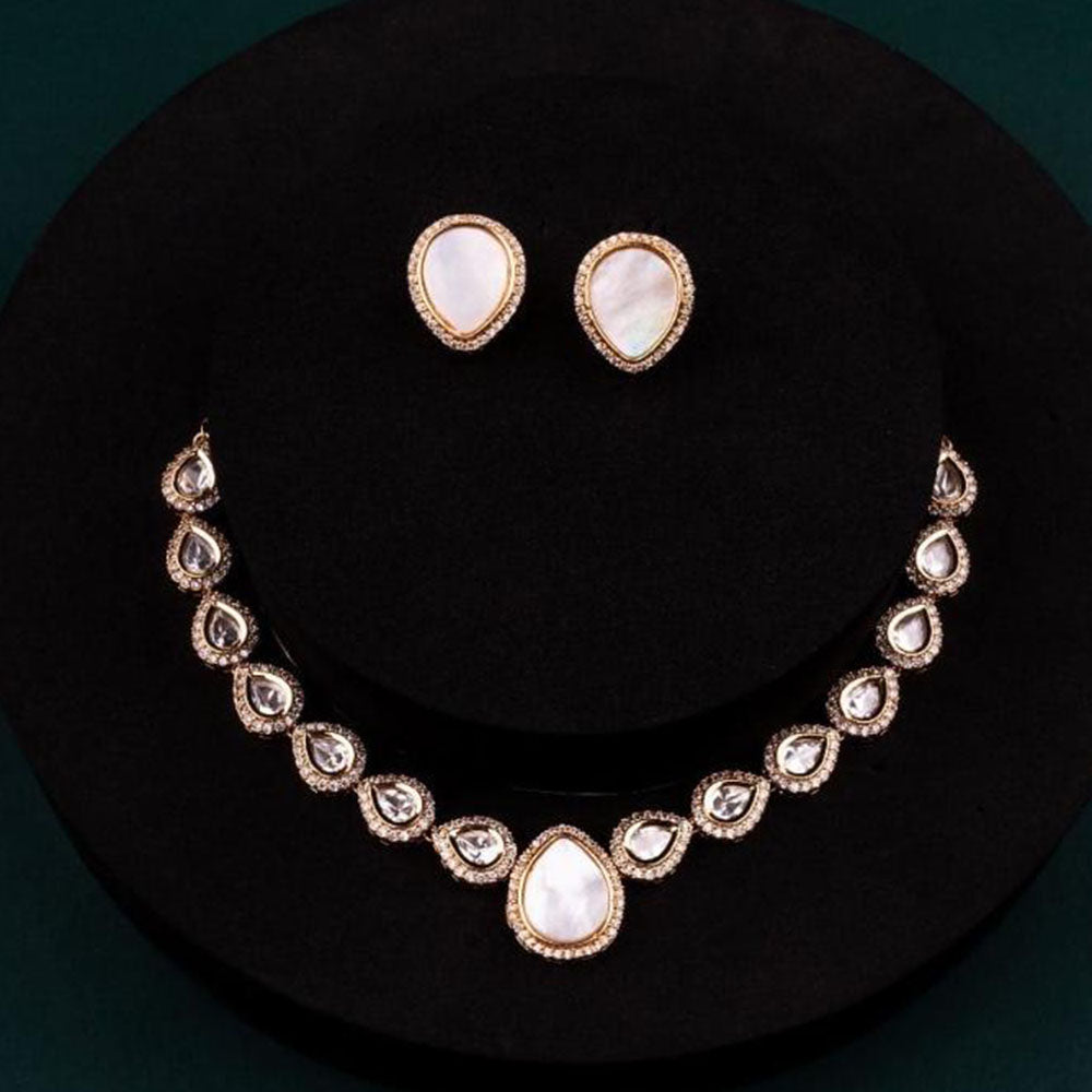 ChicCharm Jewellery Brass And Copper Gold Plated Polki Kundan Necklace Set