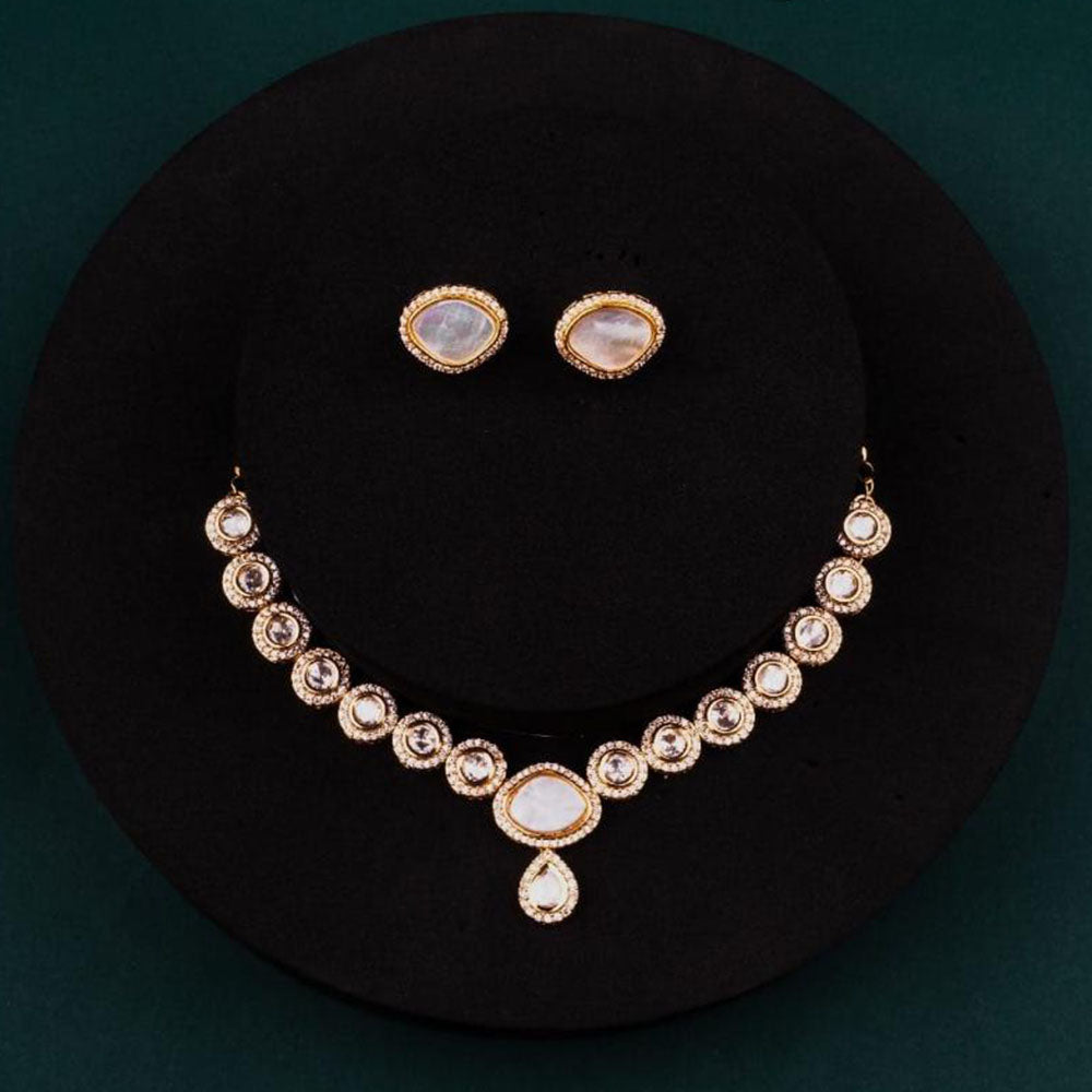 ChicCharm Jewellery Brass And Copper Gold Plated Polki Kundan Necklace Set