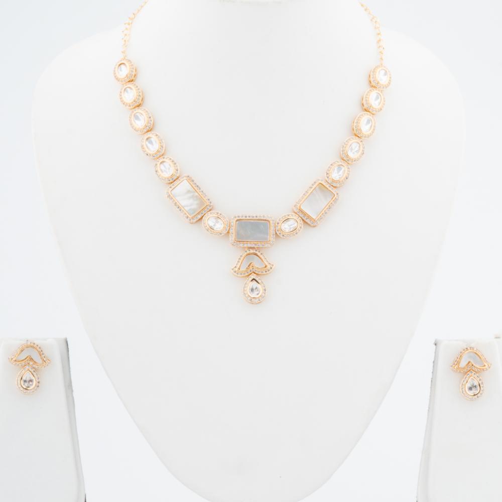 ChicCharm Jewellery Brass And Copper Gold Plated Polki Kundan Necklace Set