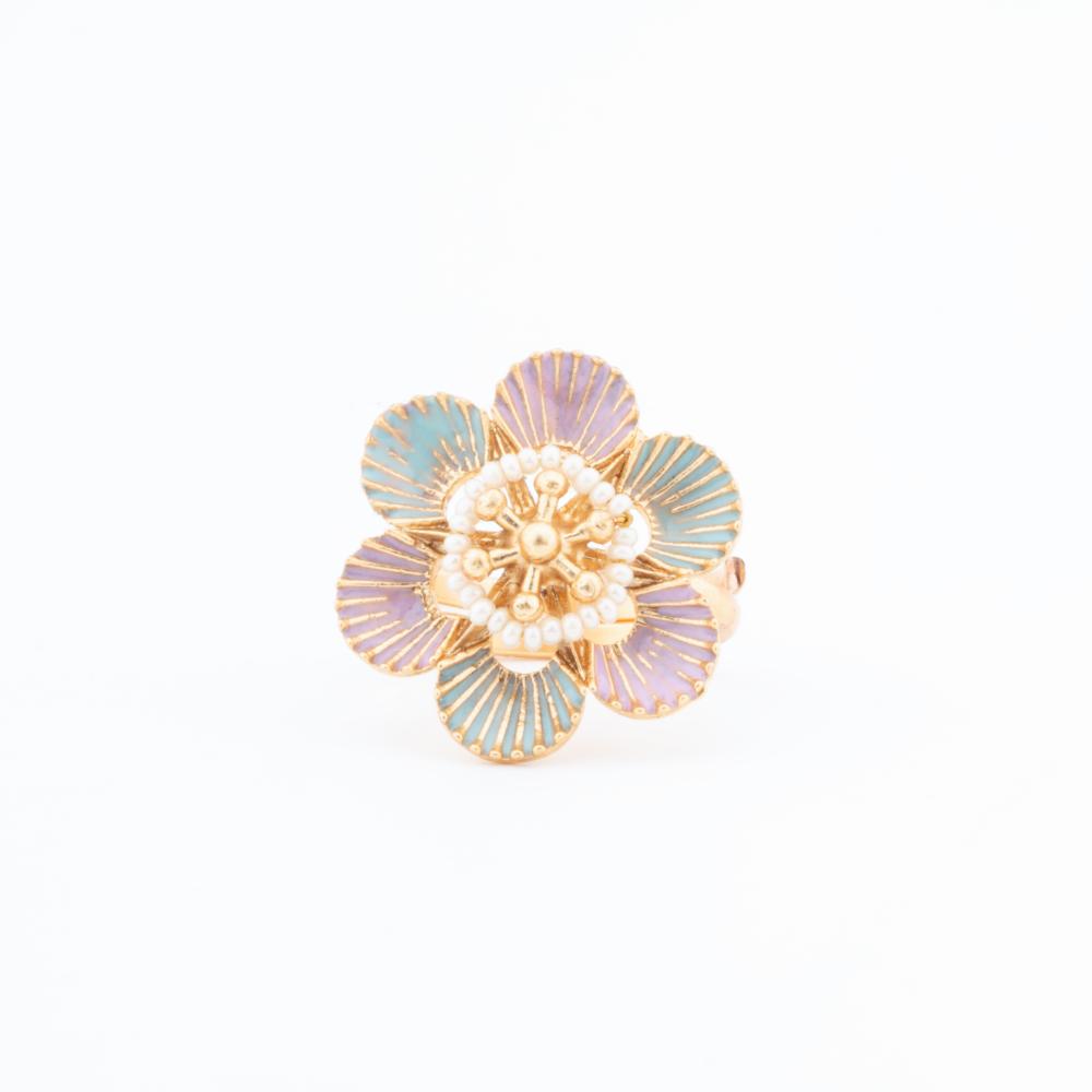ChicCharm Jewellery Brass Gold Plated Pearls And Meenakari Rings
