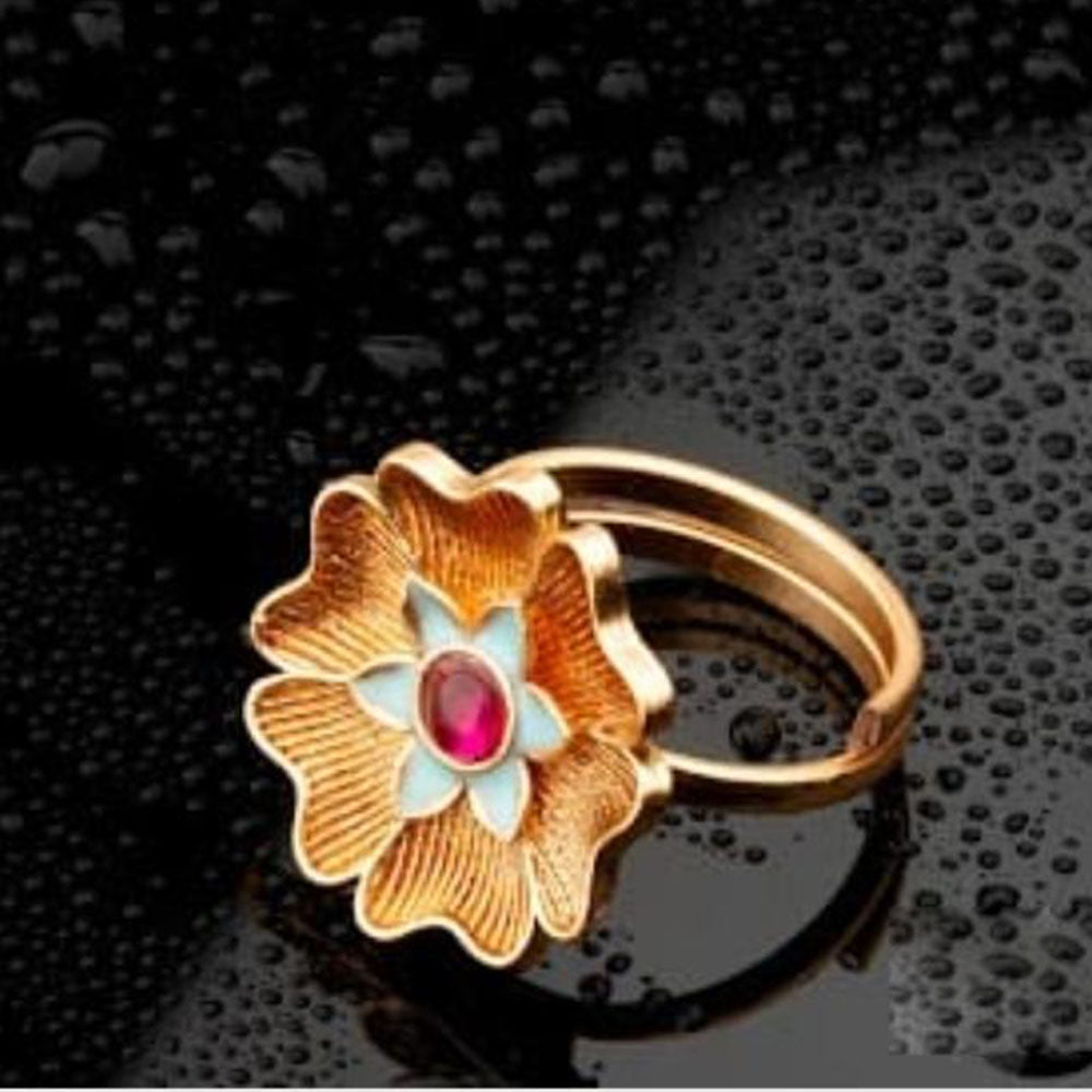 ChicCharm Jewellery Brass Gold Plated Synthetic Stone And Meenakari Rings