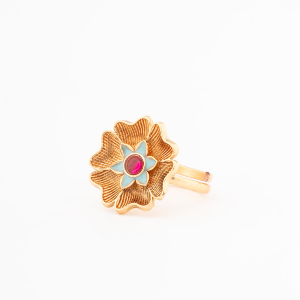 ChicCharm Jewellery Brass Gold Plated Synthetic Stone And Meenakari Rings