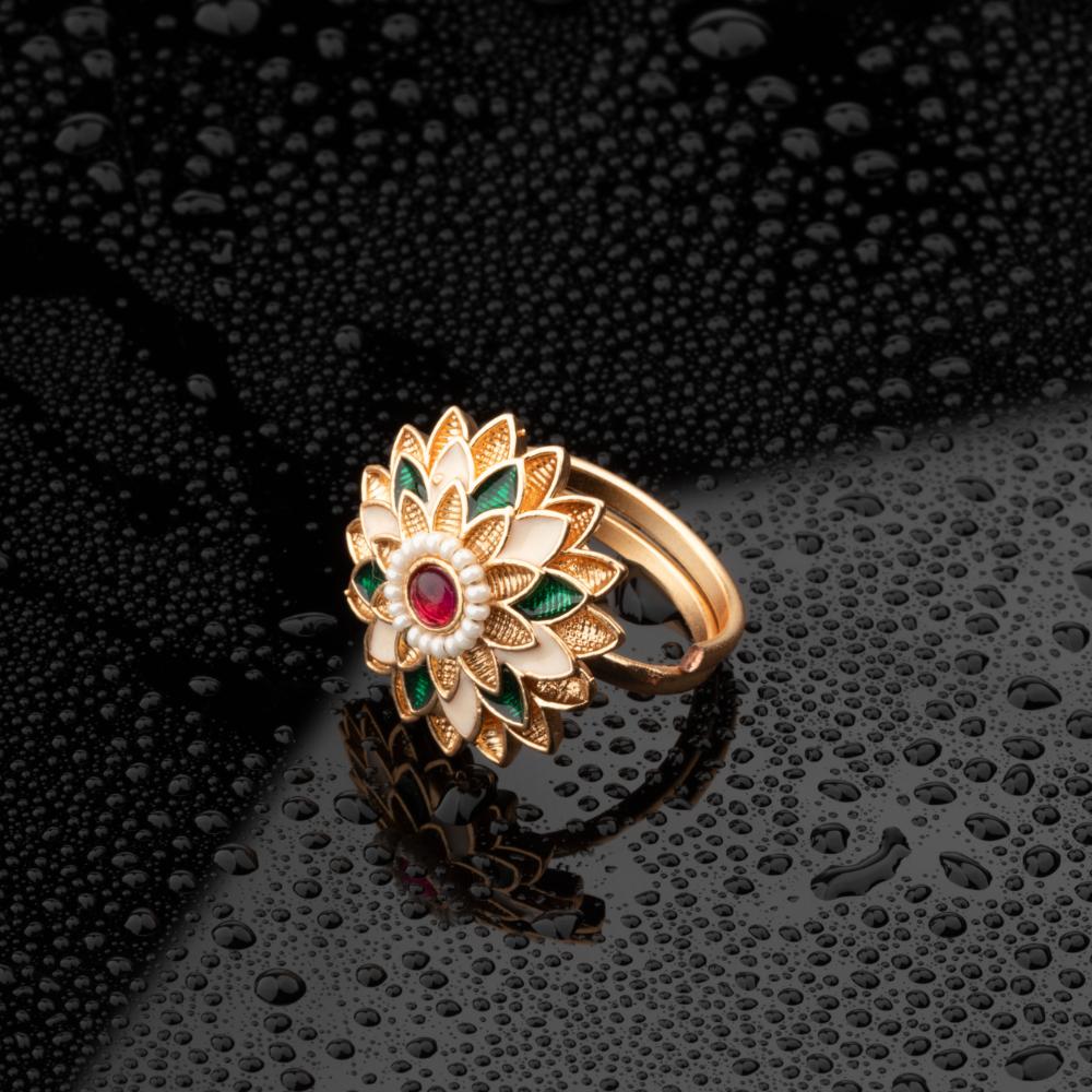 ChicCharm Jewellery Brass Gold Plated Synthetic Stone And Meenakari Rings