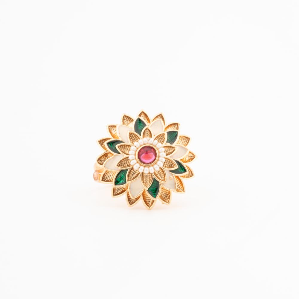 ChicCharm Jewellery Brass Gold Plated Synthetic Stone And Meenakari Rings