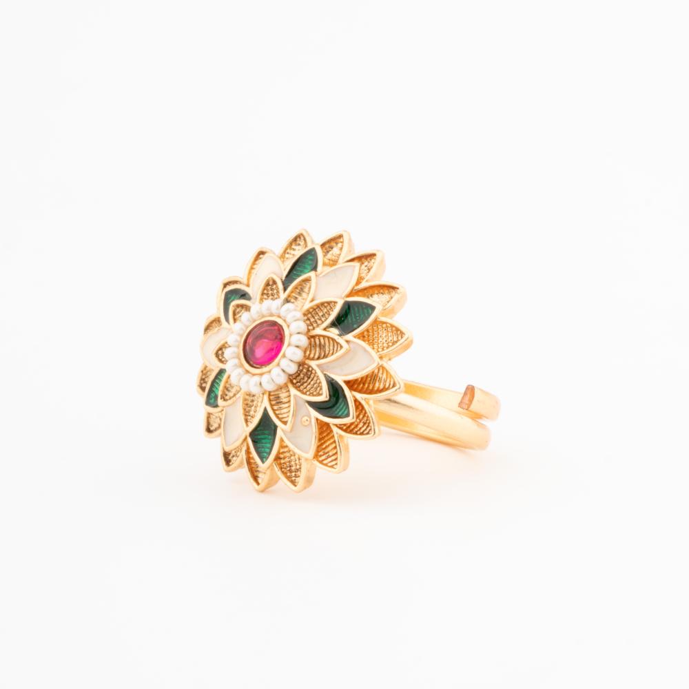 ChicCharm Jewellery Brass Gold Plated Synthetic Stone And Meenakari Rings