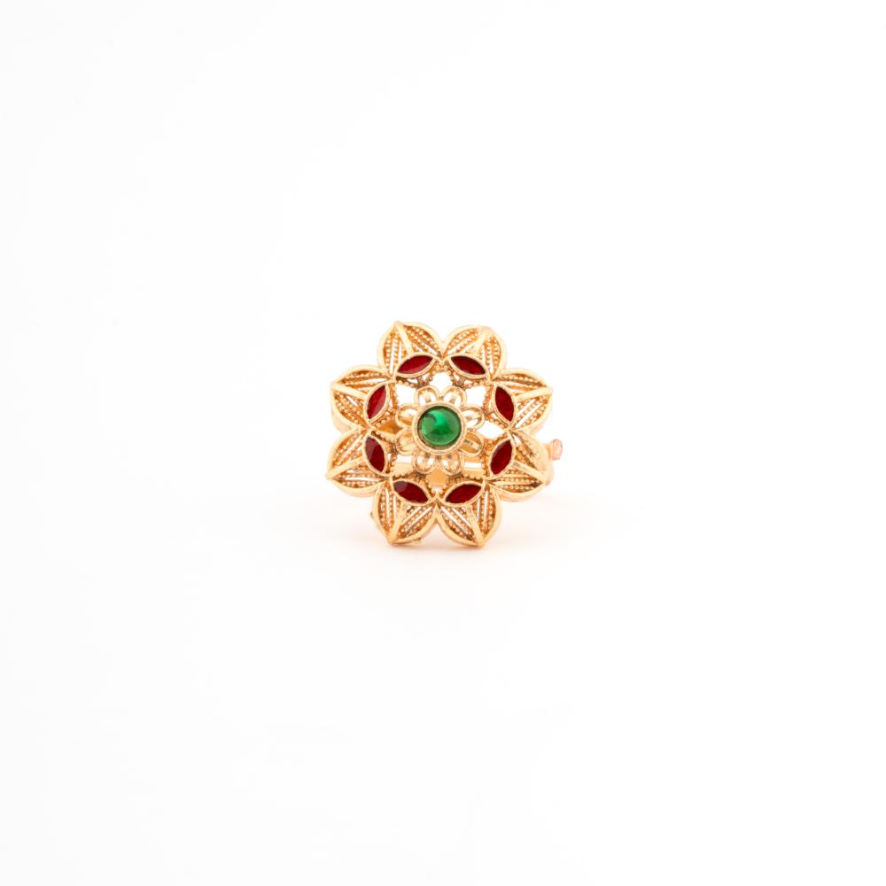 ChicCharm Jewellery Brass Gold Plated Synthetic Stone And Meenakari Rings